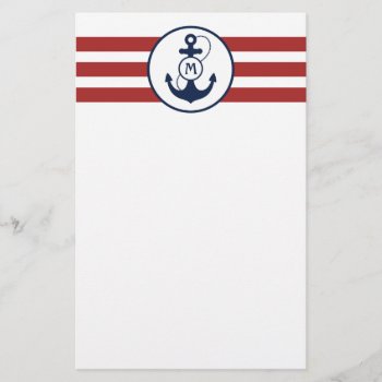 Red Nautical Anchor Monogram Stationery by snowfinch at Zazzle