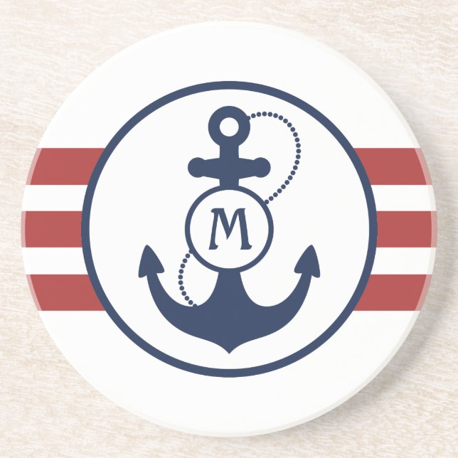 Red Nautical Anchor Sandstone Coaster (Front)