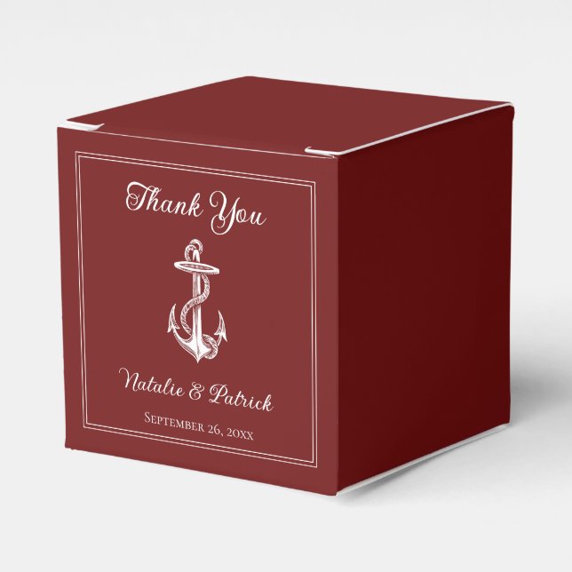 Red Nautical Anchor Wedding Favor Boxes (Front Side)