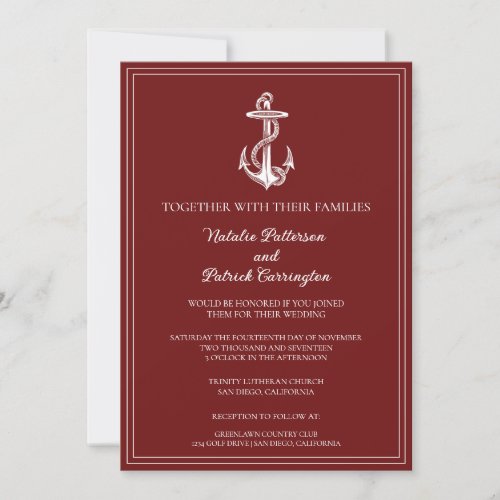 Red Nautical Anchor Wedding Invitation