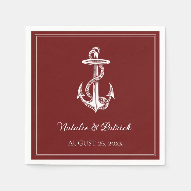 Red Nautical Anchor Wedding Paper Napkins (Front)