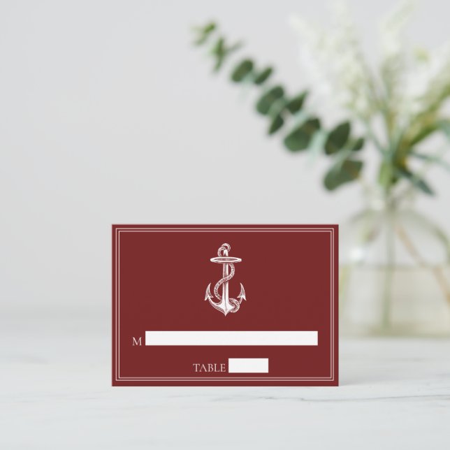 Red Nautical Anchor Wedding Place Cards (Standing Front)
