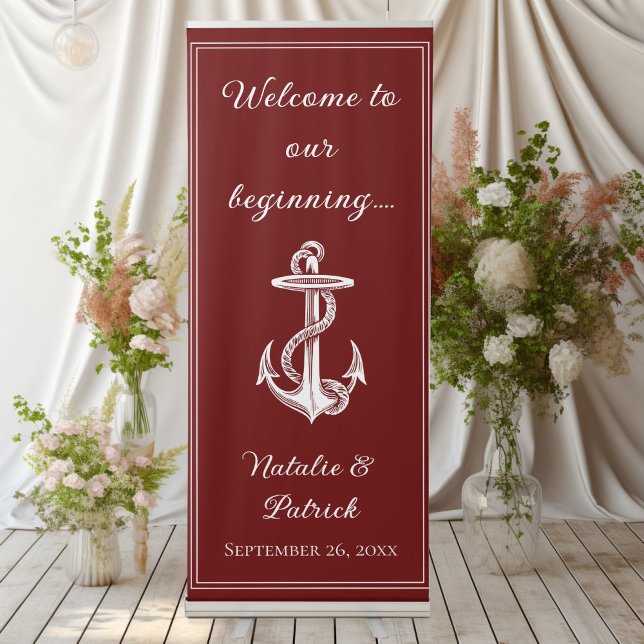Red Nautical Anchor Wedding Retractable Banner (Red Nautical Anchor Wedding Welcome Retractable Banner)