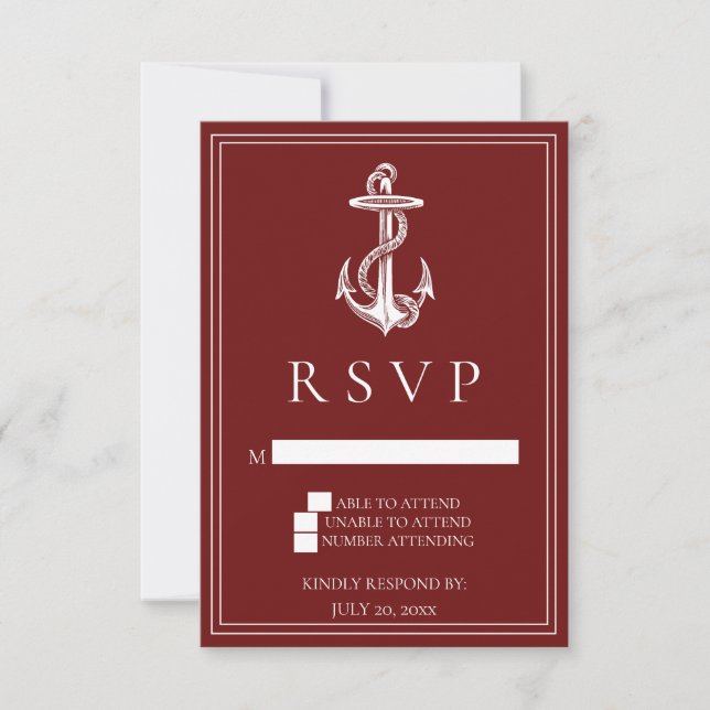 Red Nautical Anchor Wedding RSVP Card (Front)