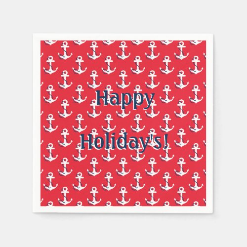 Red Nautical Anchors Customizable Holiday Message Napkins