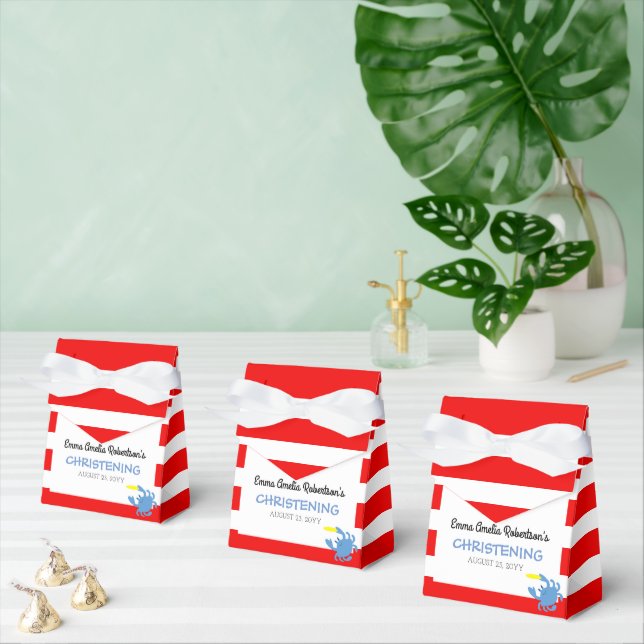 Red Nautical Blue Crab Baby Baptism Christening Favor Boxes (Multiple)