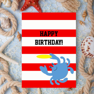 Red Nautical Blue Crab Personalized Birthday Card