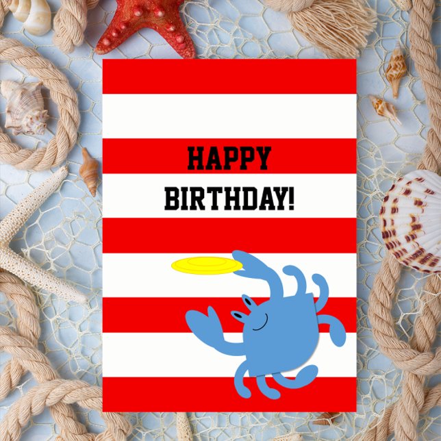 Red Nautical Blue Crab Personalized Birthday Card (Creator Uploaded)