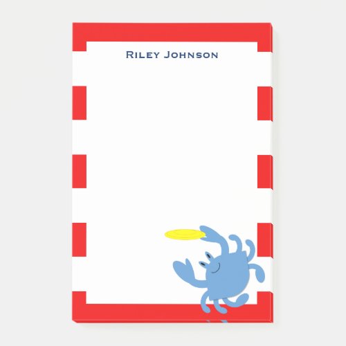 Red Nautical Blue Crab Personalized Post_it Notes
