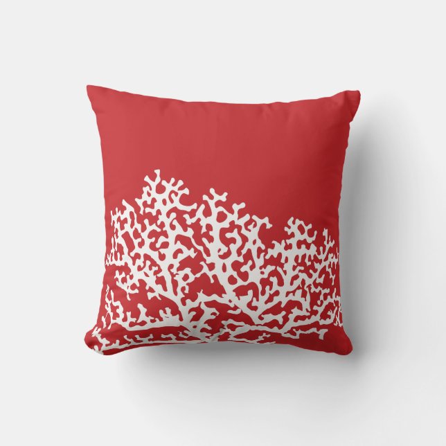 Red Nautical Coral Reef Throw Pillow (Front)