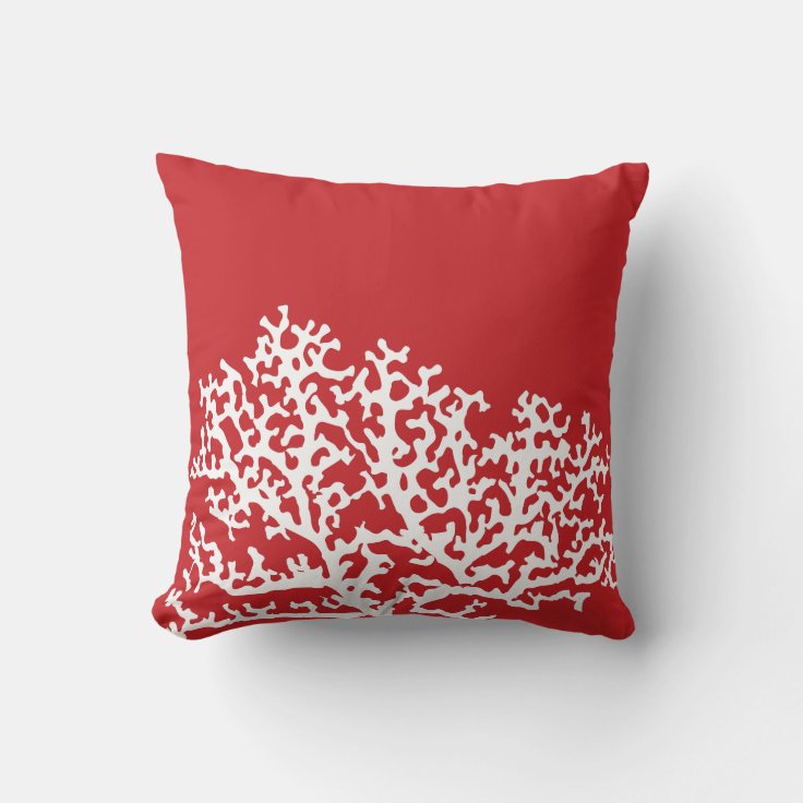 Red Nautical Coral Reef Throw Pillow Zazzle