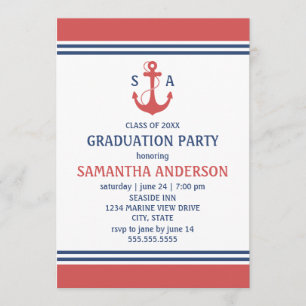 Red Nautical Graduation Party Invites