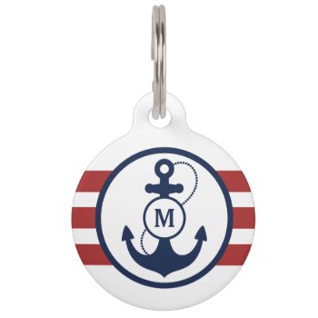 Red Nautical Monogram Pet Name Tag by snowfinch at Zazzle