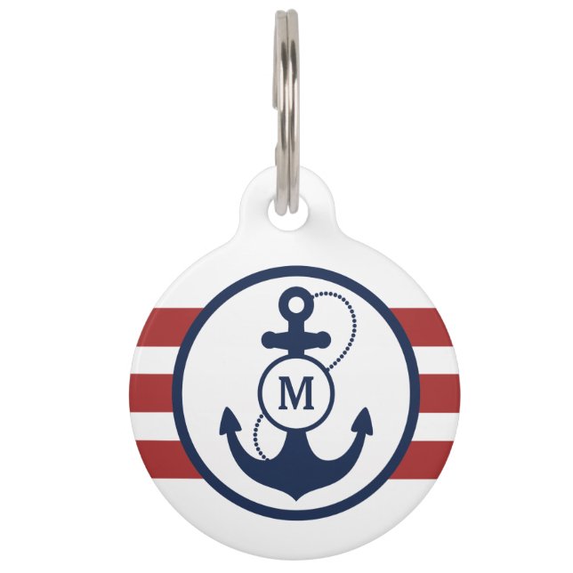 Red Nautical Monogram Pet Name Tag (Front)