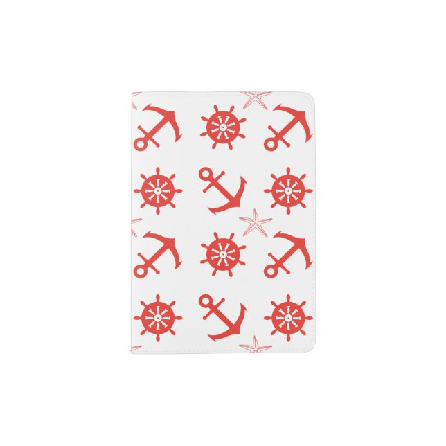 Red nautical pattern passport holder (Front)