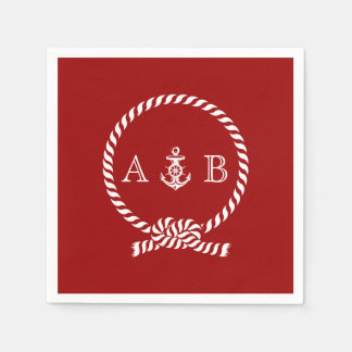 Red Nautical Rope and Anchor Monogrammed Paper Napkins