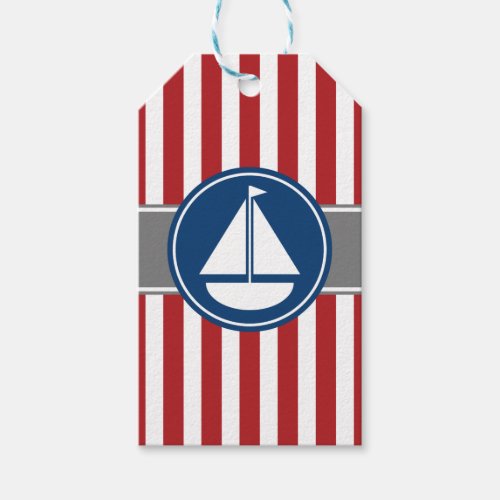 Red Nautical Sailboat Stripes Gift Tags