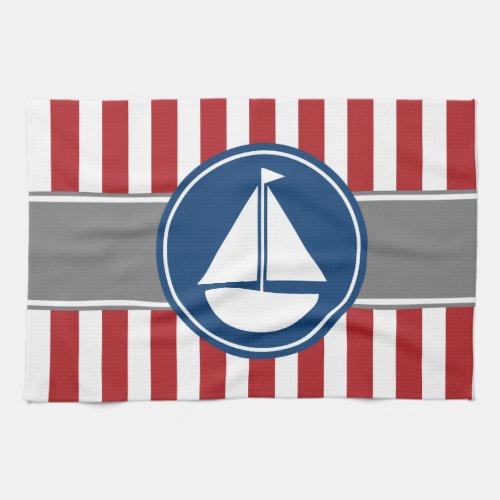 Red Nautical Sailboat Stripes Towel