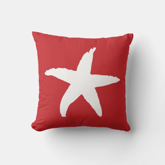 Red Nautical Sea Star Throw Pillow (Front)