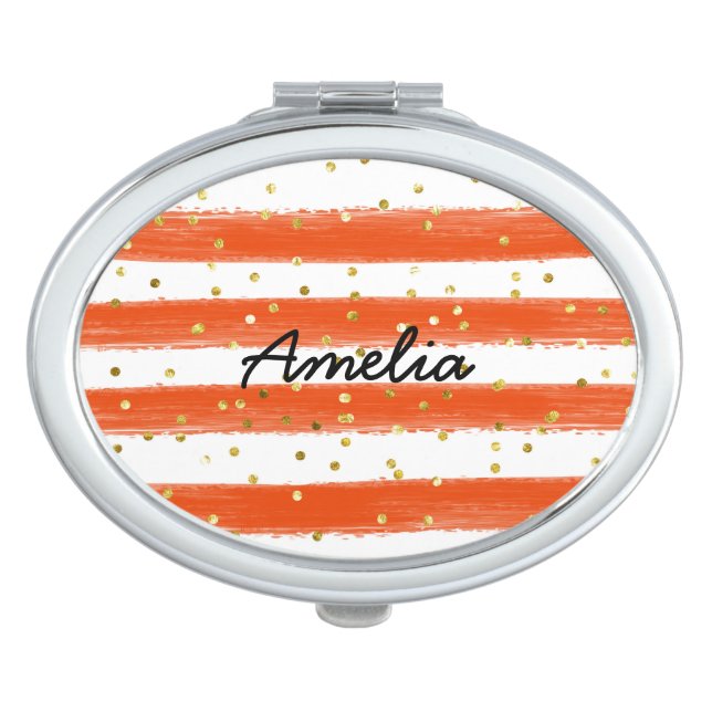 Red Nautical Stripe  Monogrammed compact mirror (Front)