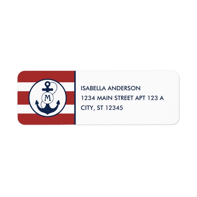 Red Nautical Stripes with Anchor Monogram Label (Front)