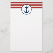 Red Nautical Stripes with Anchor Stationery