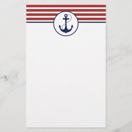 Red Nautical Stripes With Anchor Stationery