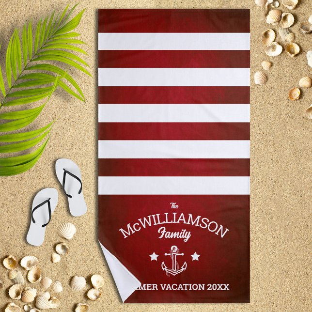 Red Nautical Theme Family Name Beach Towel (Creator Uploaded)