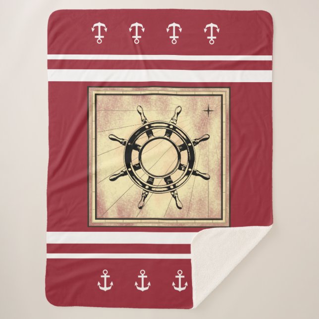 Red Nautical Themed Sherpa Sherpa Blanket (Front)