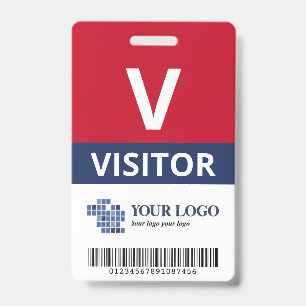 Red Navy Add Your Logo & Bar Code Visitor Badge
