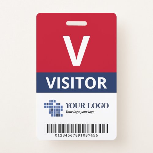 Red Navy Add Your Logo  Bar Code Visitor Badge