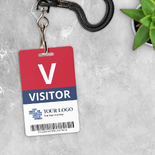 Red Navy Add Your Logo & Bar Code Visitor Badge