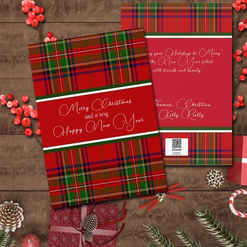 Red Navy and Green Plaid Country Christmas   Holiday Card