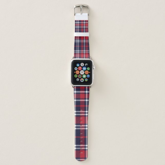 Red Navy Asymmetric Plaid Texture Apple Watch Band (Front)