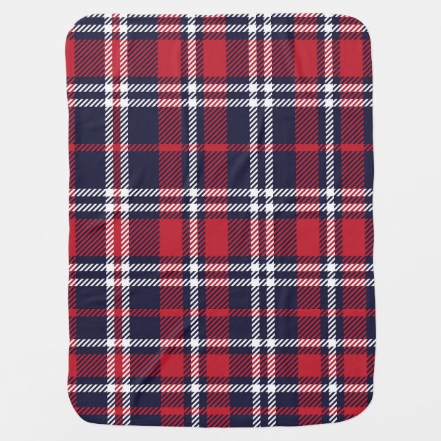 Red Navy Asymmetric Plaid Texture Baby Blanket (Front)