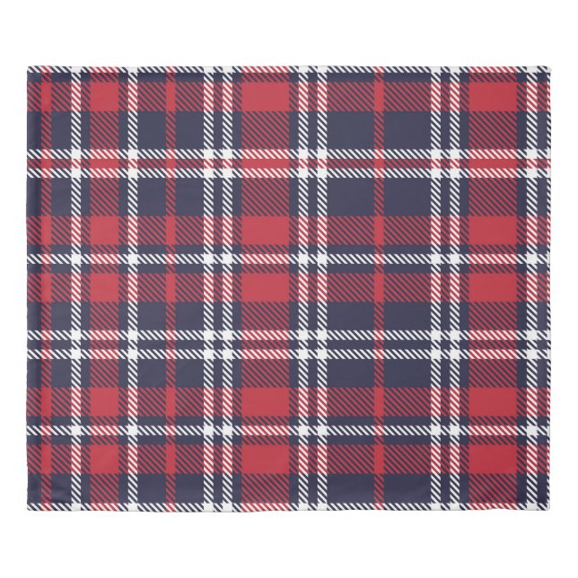 Red Navy Asymmetric Plaid Texture Duvet Cover (Front)