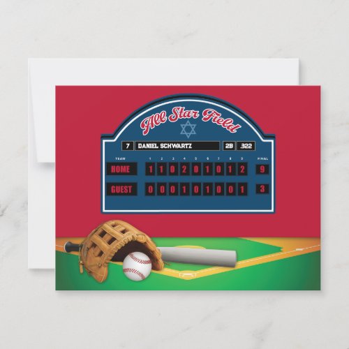 Red Navy Baseball Bar Mitzvah Reception Card