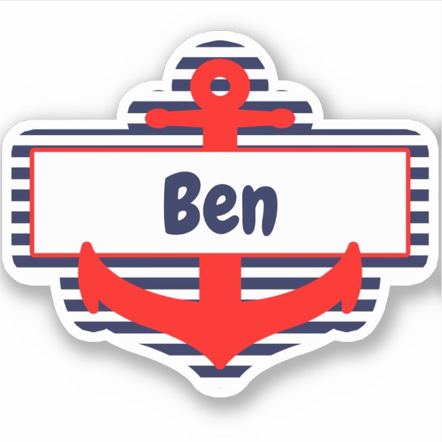 Red & Navy Blue Anchor Name Sticker For School (Front)