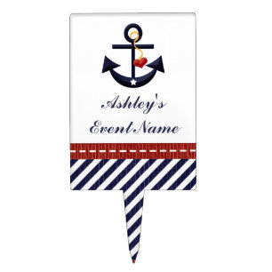 Red Navy Blue Anchor Nautical Cake Pick Topper