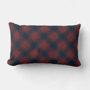 Red Navy Blue Argyle Tartan Plaid Pattern Lumbar Pillow