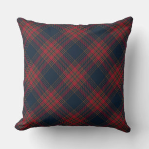 Red Navy Blue Argyle Tartan Plaid Pattern Throw Pillow