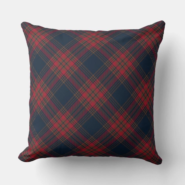 Red Navy Blue Argyle Tartan Plaid Pattern Throw Pillow (Front)