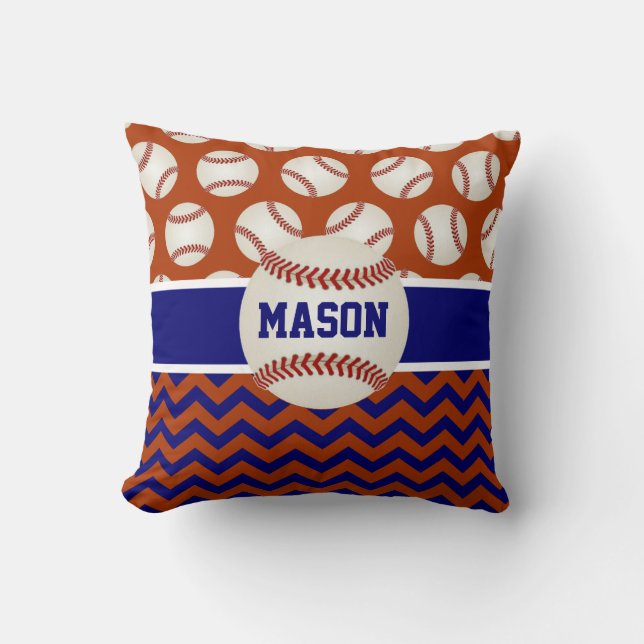 Red Navy Blue Baseball Throw Pillow (Front)