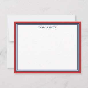 Red & Navy Blue Borders Add Your Name Note Card