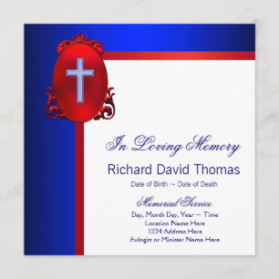 Red Navy Blue Cross In Loving Memory Memorial Invitation