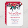 Red navy blue floral bouquet gender reveal party invitation