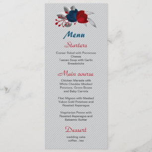 red & navy blue flowers botanical wedding menu