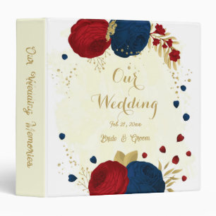 red & navy blue flowers gold leaves wedding album 3 ring binder