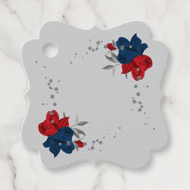 red & navy blue flowers gray favor tag (Front)