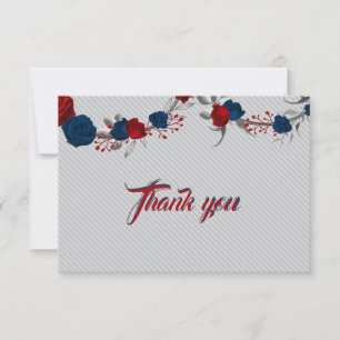 red & navy blue flowers gray leaves thank you card